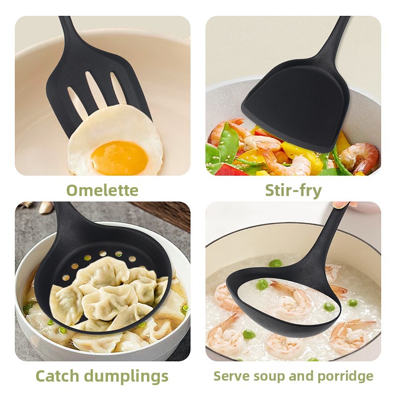 Home Cooking Chinese - ملعقة وسكين ومقشدة سيليكون للووك الصيني،