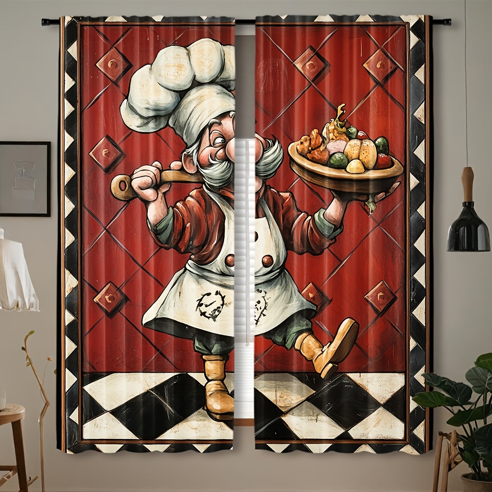 Home Cooking In French - ستائر مطبخ مبتكرة بتصميم كرتوني للطهاة،